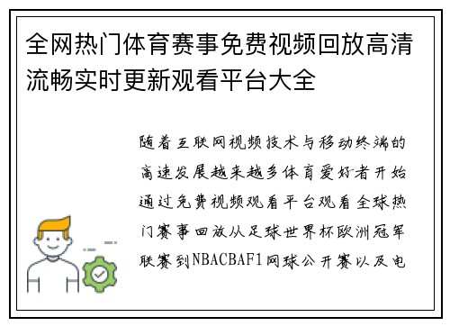 全网热门体育赛事免费视频回放高清流畅实时更新观看平台大全